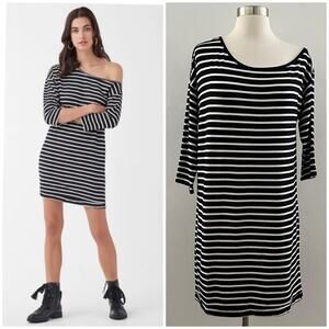 Splendid Neptune Off The Shoulder Mini Dress Stripe Soft Grunge Black Medium NWT